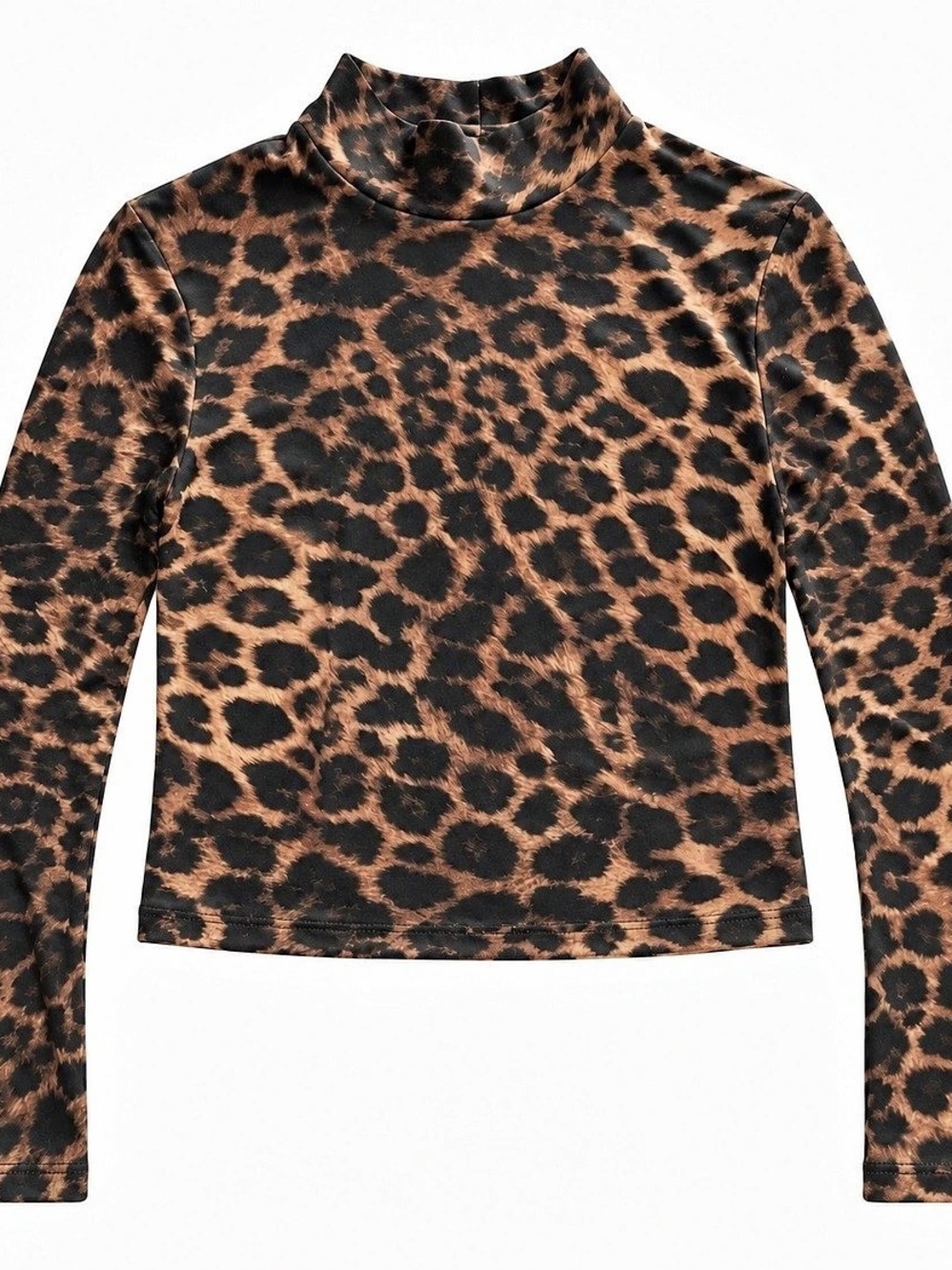 H&Medium Divided Leopard Print Mock Turtleneck Top Brown & Black Medium